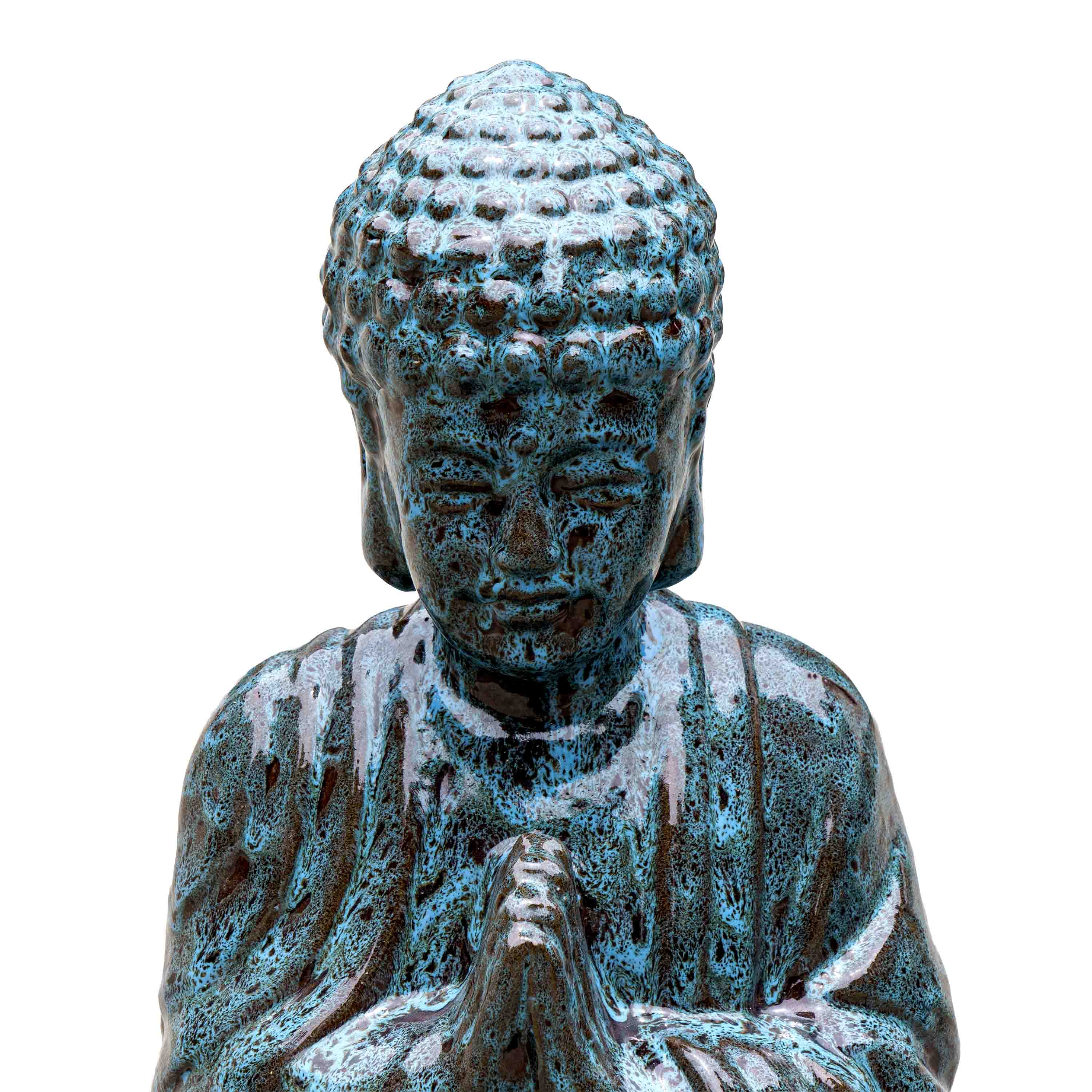 Glazed Blue Ceramic Buddha Sculpture