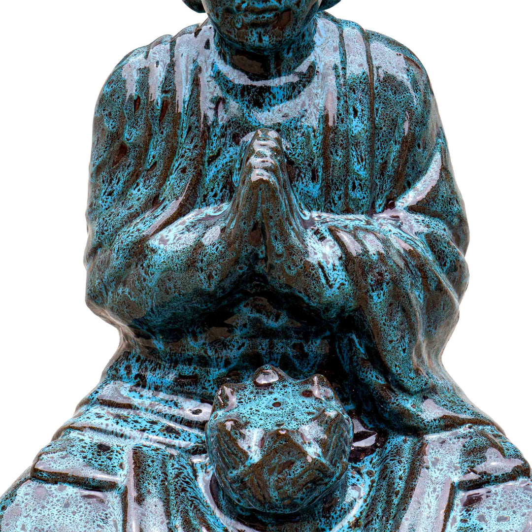 Glazed Blue Ceramic Buddha Sculpture