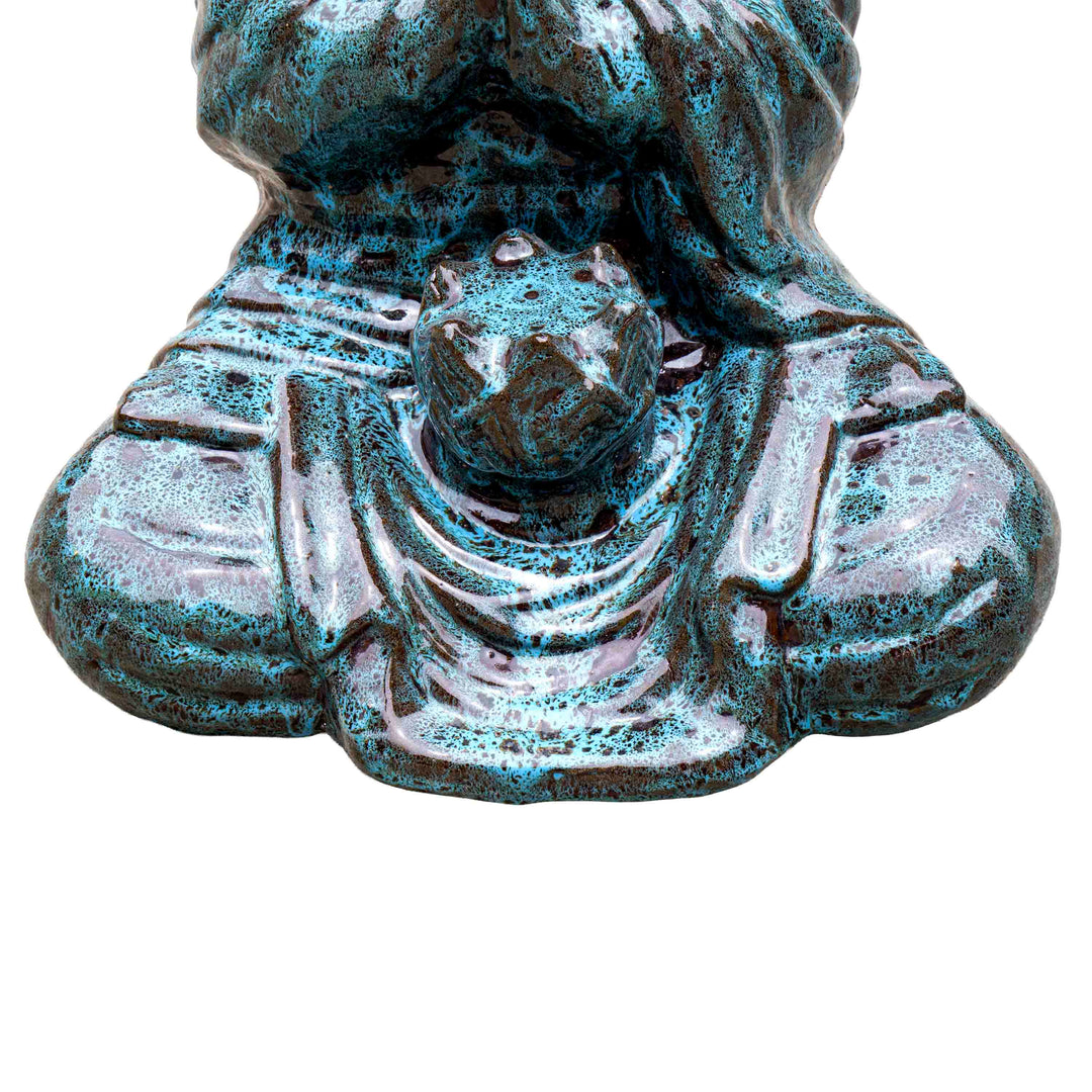 Glazed Blue Ceramic Buddha Sculpture