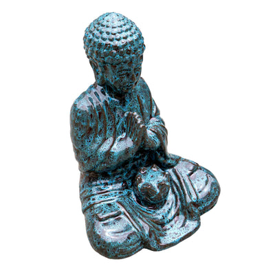 Glazed Blue Ceramic Buddha Sculpture