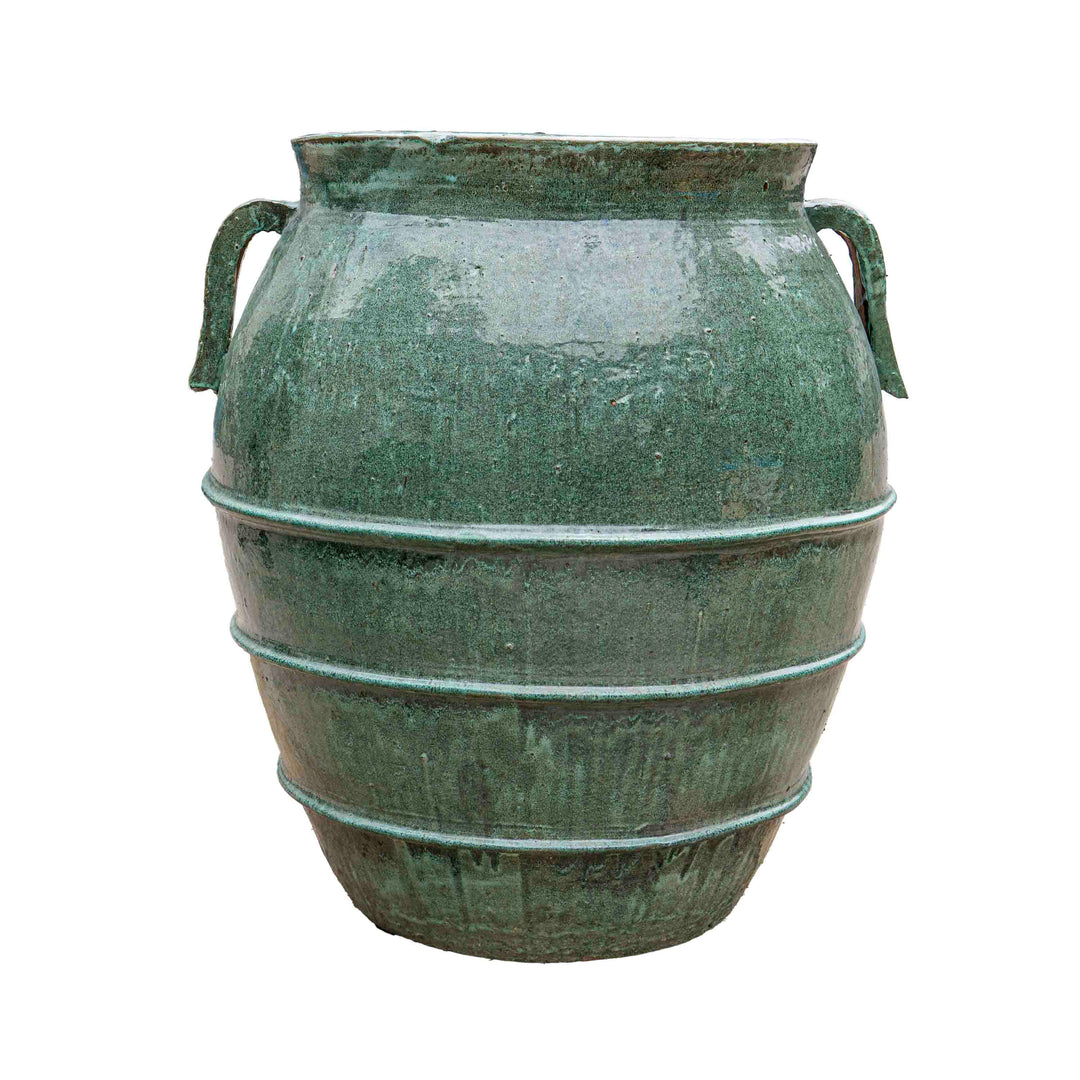 Spiral Glazed Ceramic Pot Green