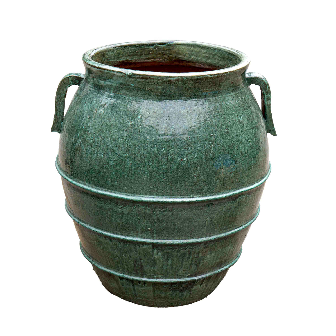 Spiral Glazed Ceramic Pot Green