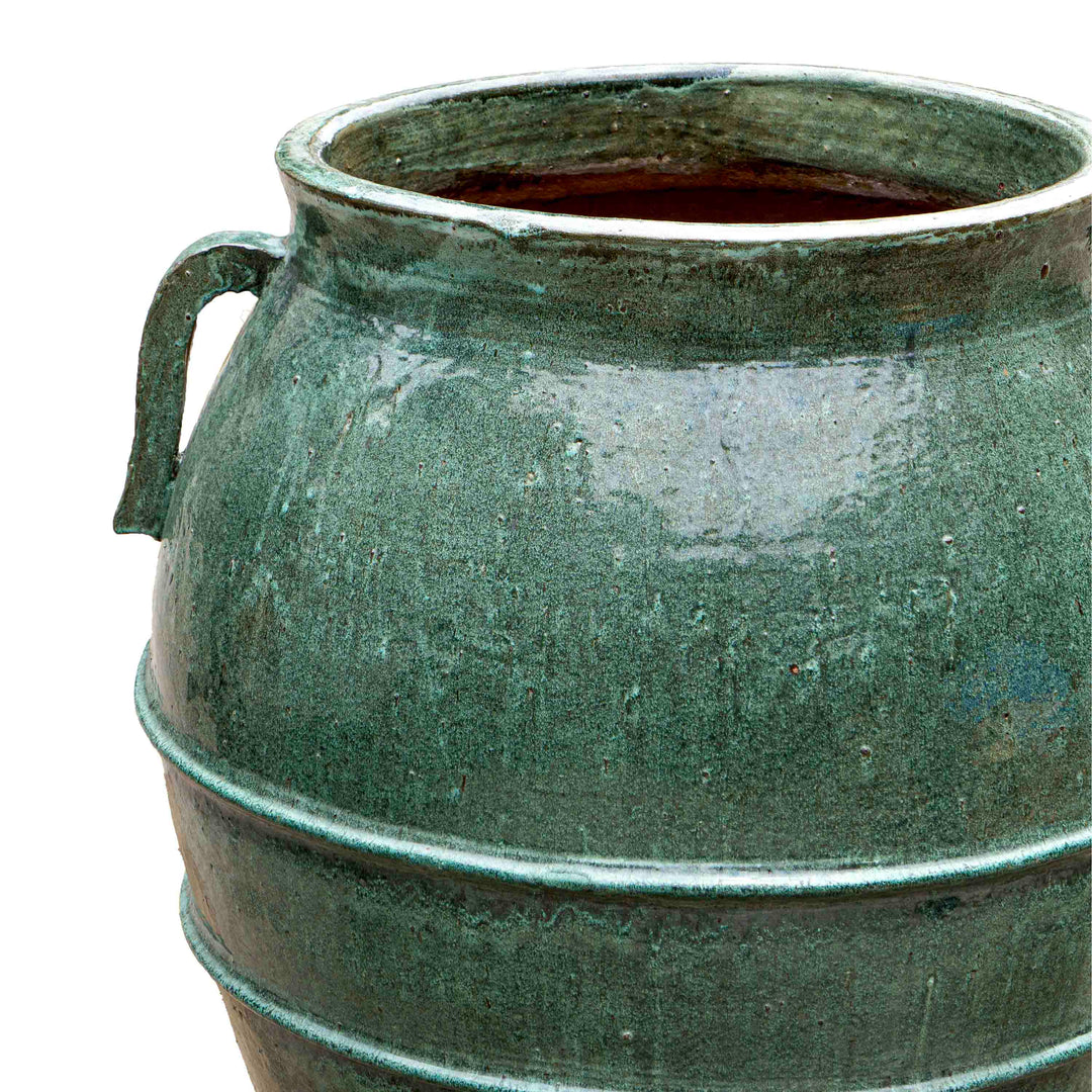Spiral Glazed Ceramic Pot Green