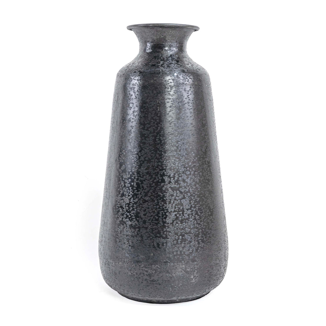 Tall metal vase with small mouth
