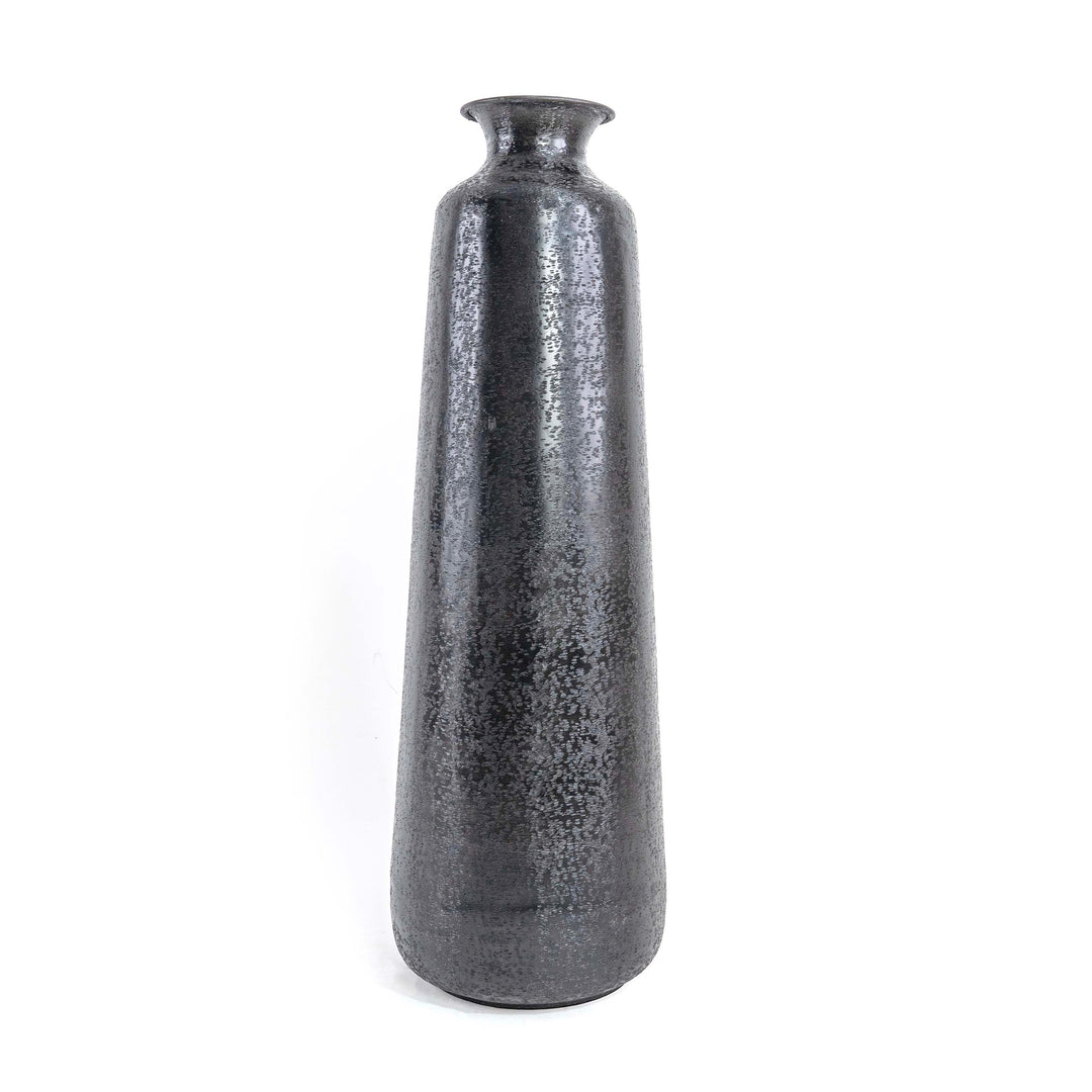 Tall metal vase with small mouth