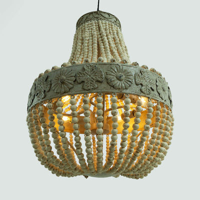 4 Light Wooden Beaded Chandelier