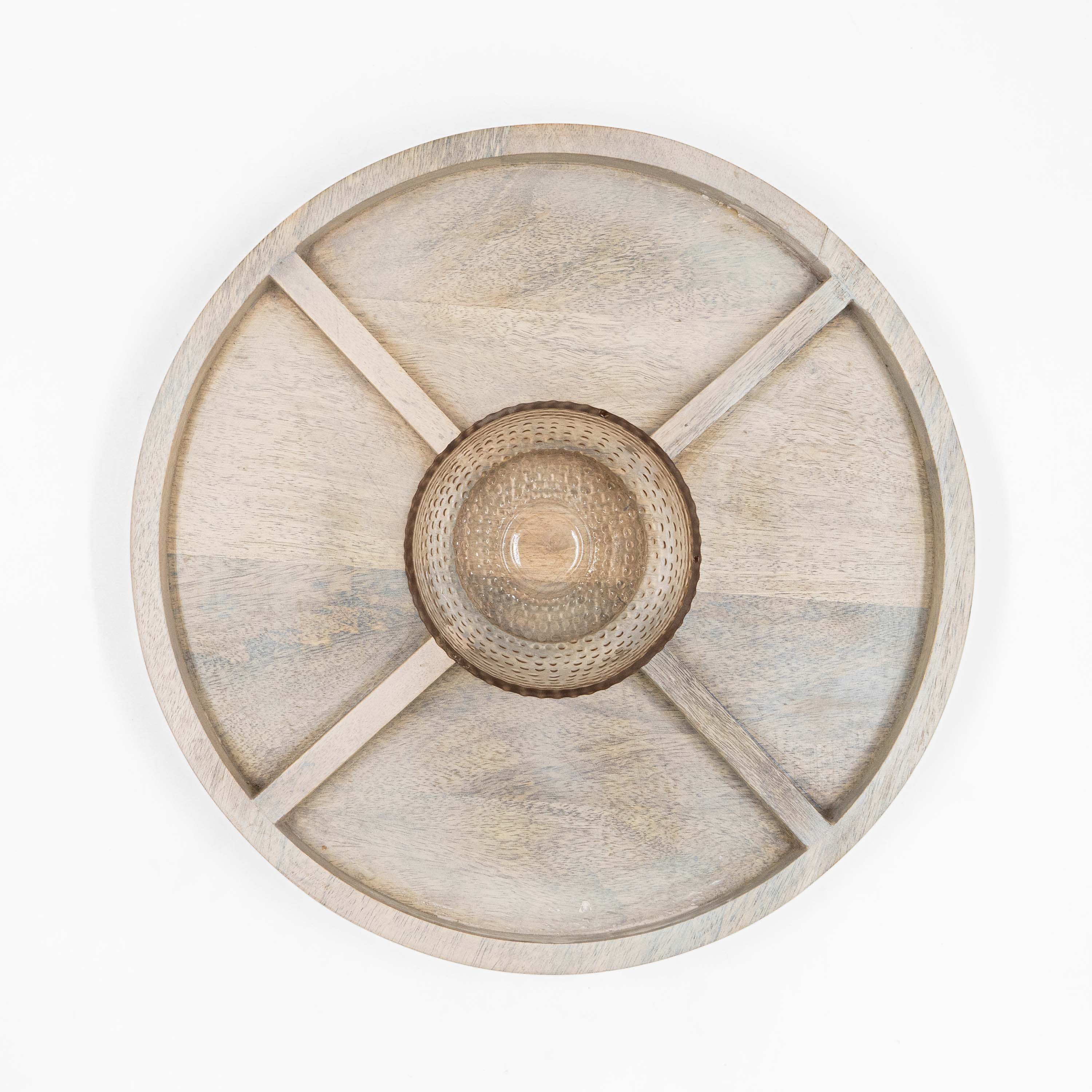 Segmented Glass Bowl With Wooden Serving Tray