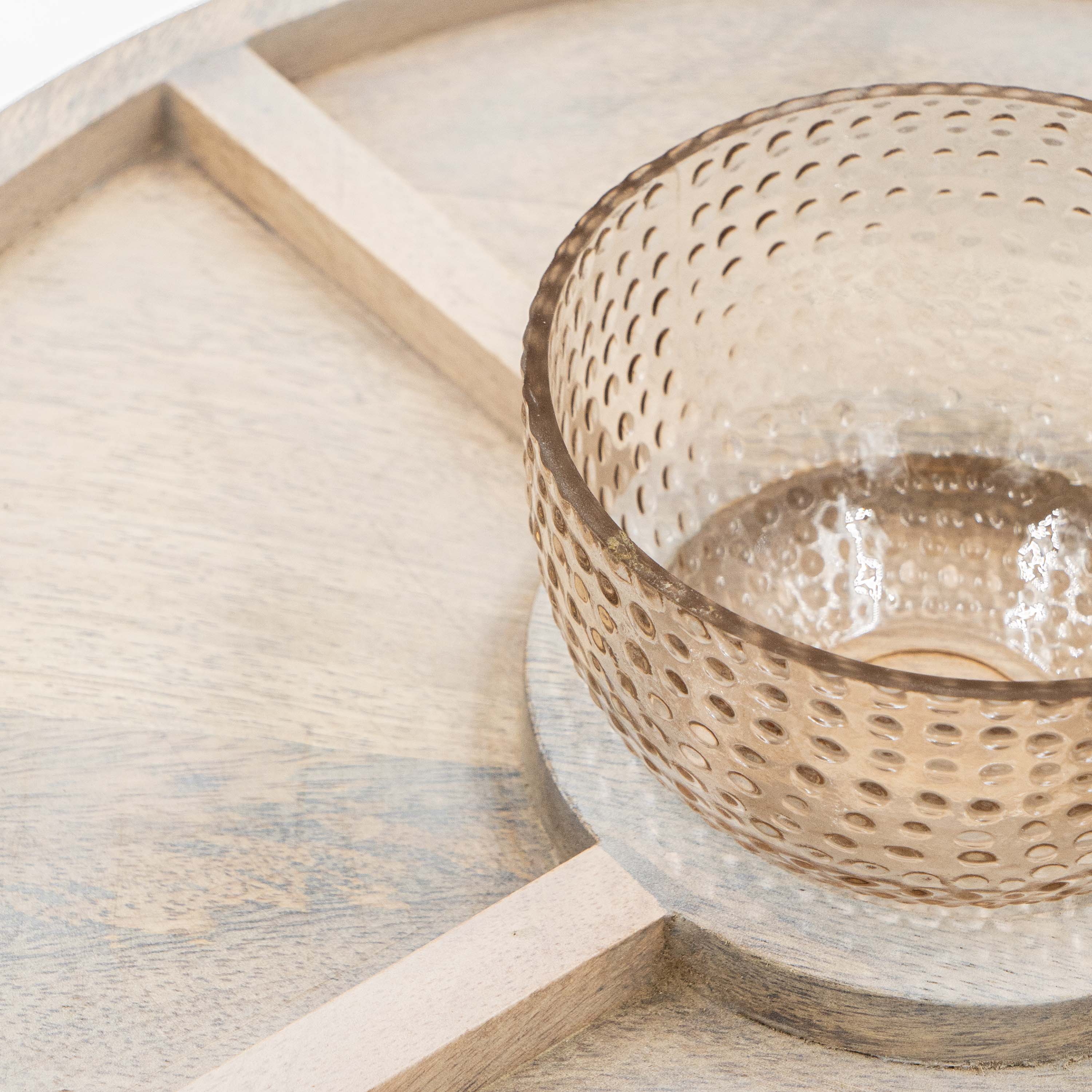 Segmented Glass Bowl With Wooden Serving Tray