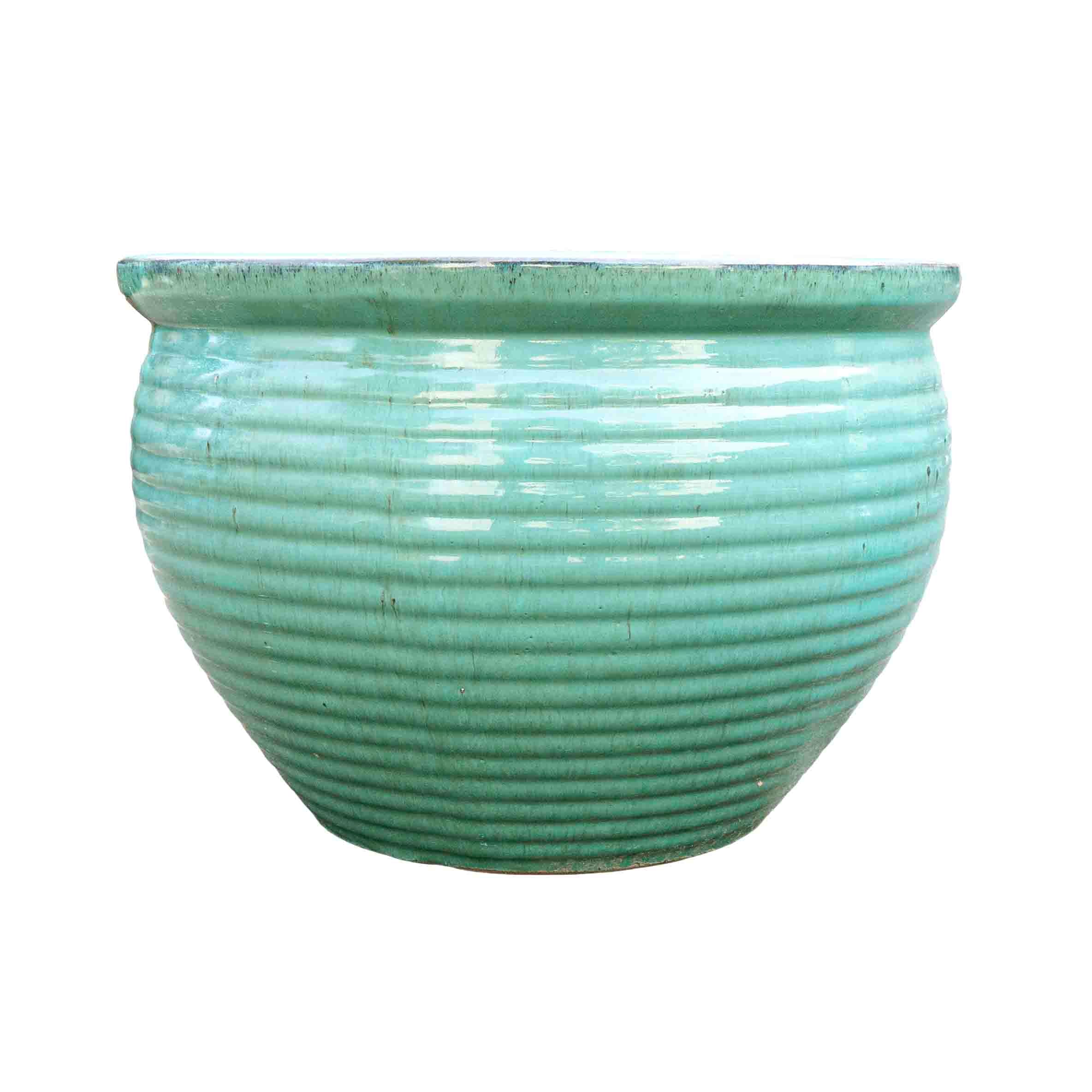 Wide Sea Green Ceramic Pot