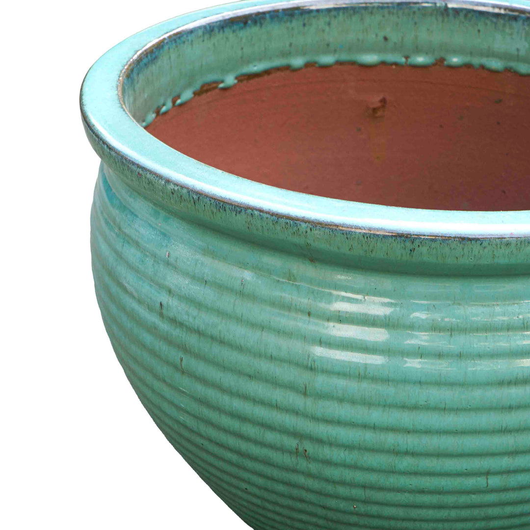 Wide Sea Green Ceramic Pot