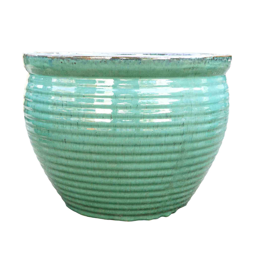Wide Sea Green Ceramic Pot