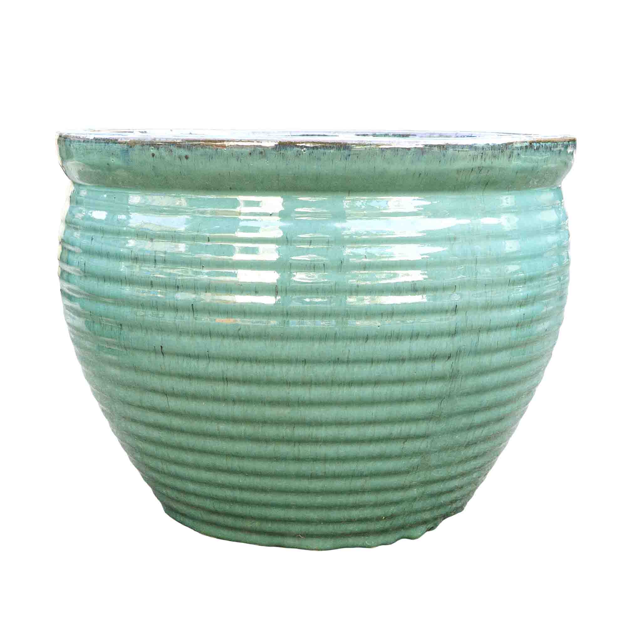 Wide Sea Green Ceramic Pot