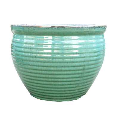 Wide Sea Green Ceramic Pot
