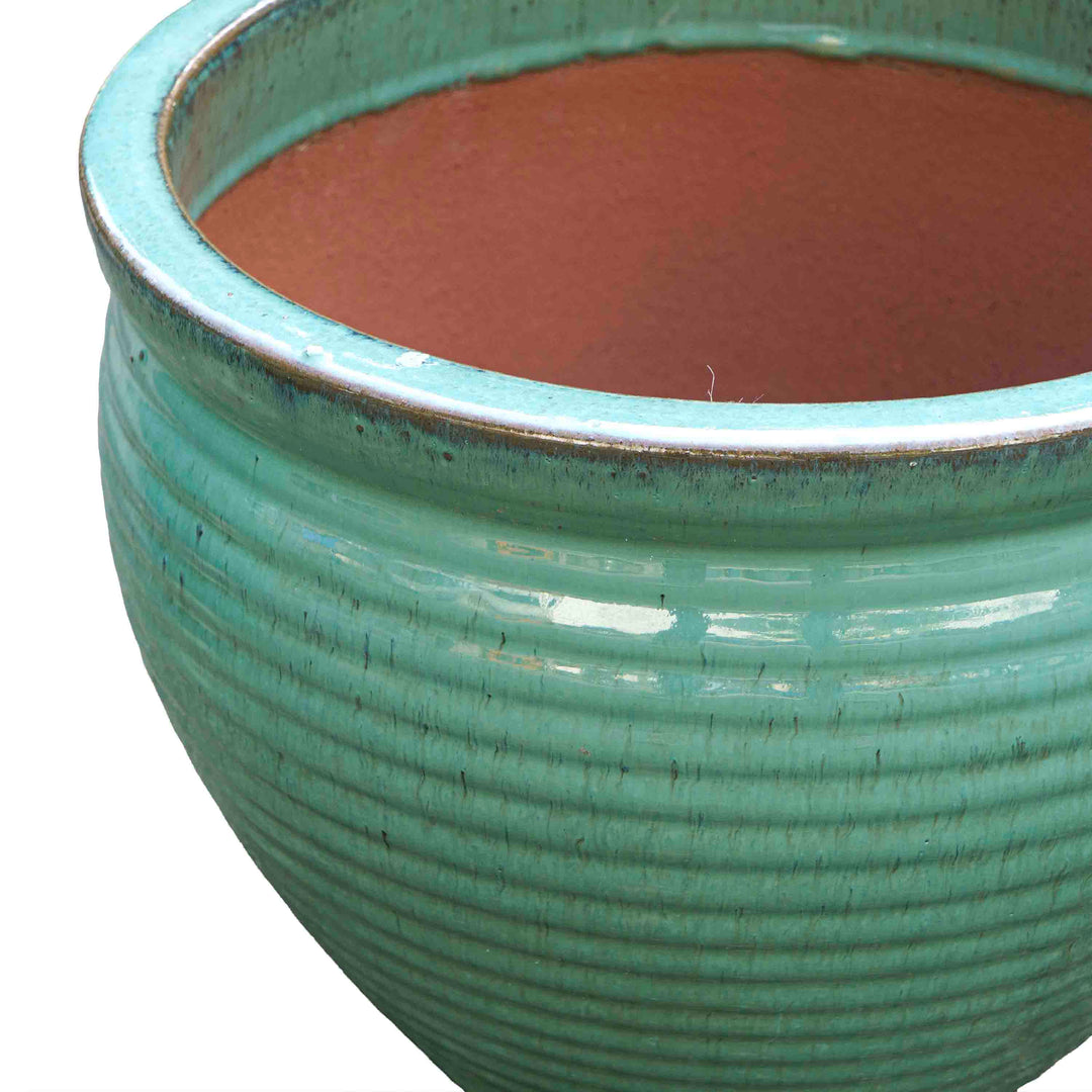 Wide Sea Green Ceramic Pot