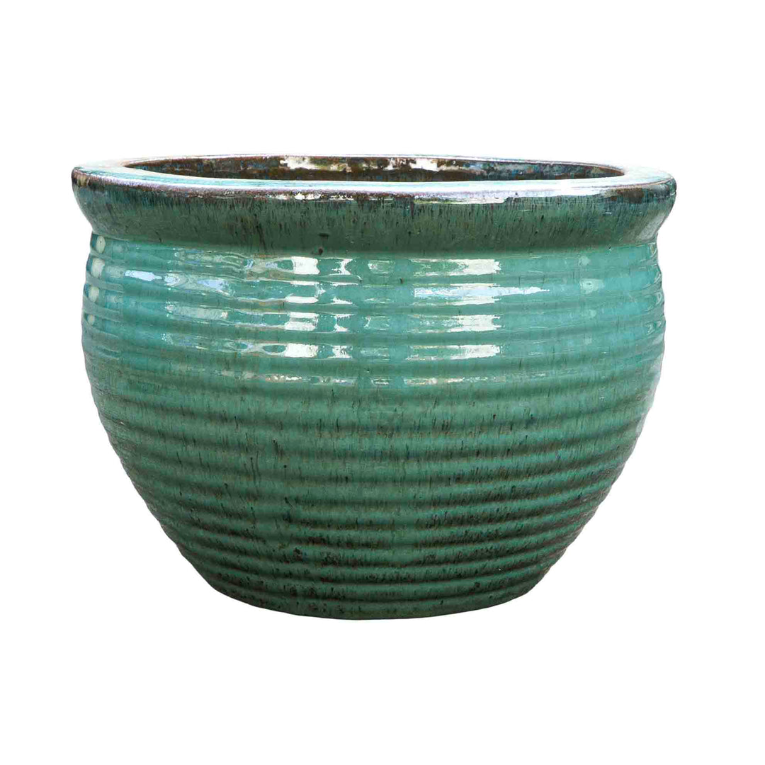 Wide Sea Green Ceramic Pot