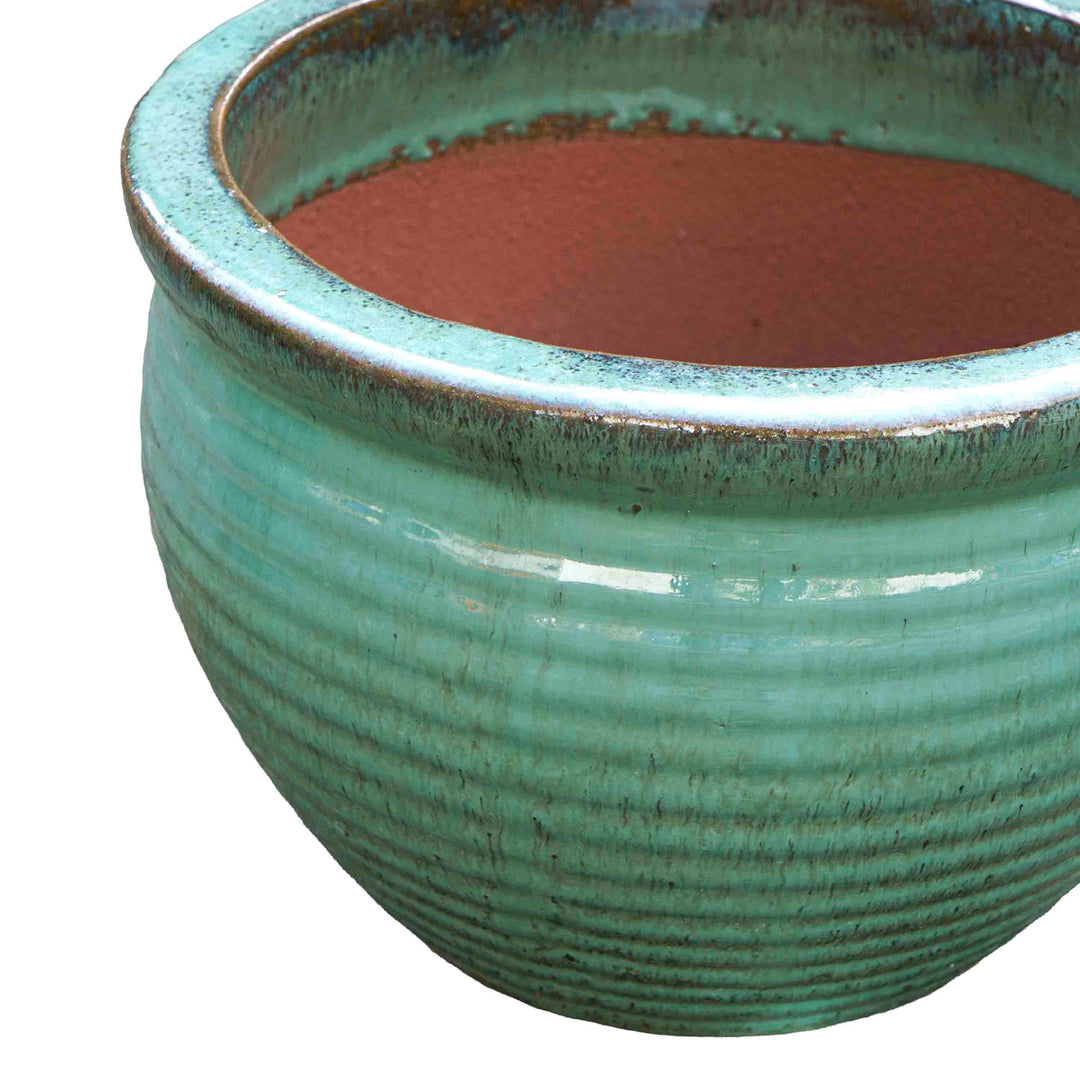 Wide Sea Green Ceramic Pot
