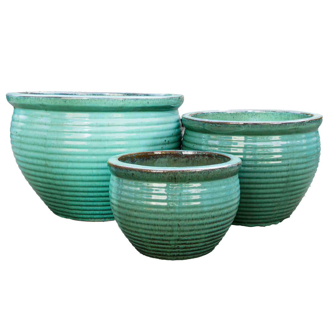 Wide Sea Green Ceramic Pot