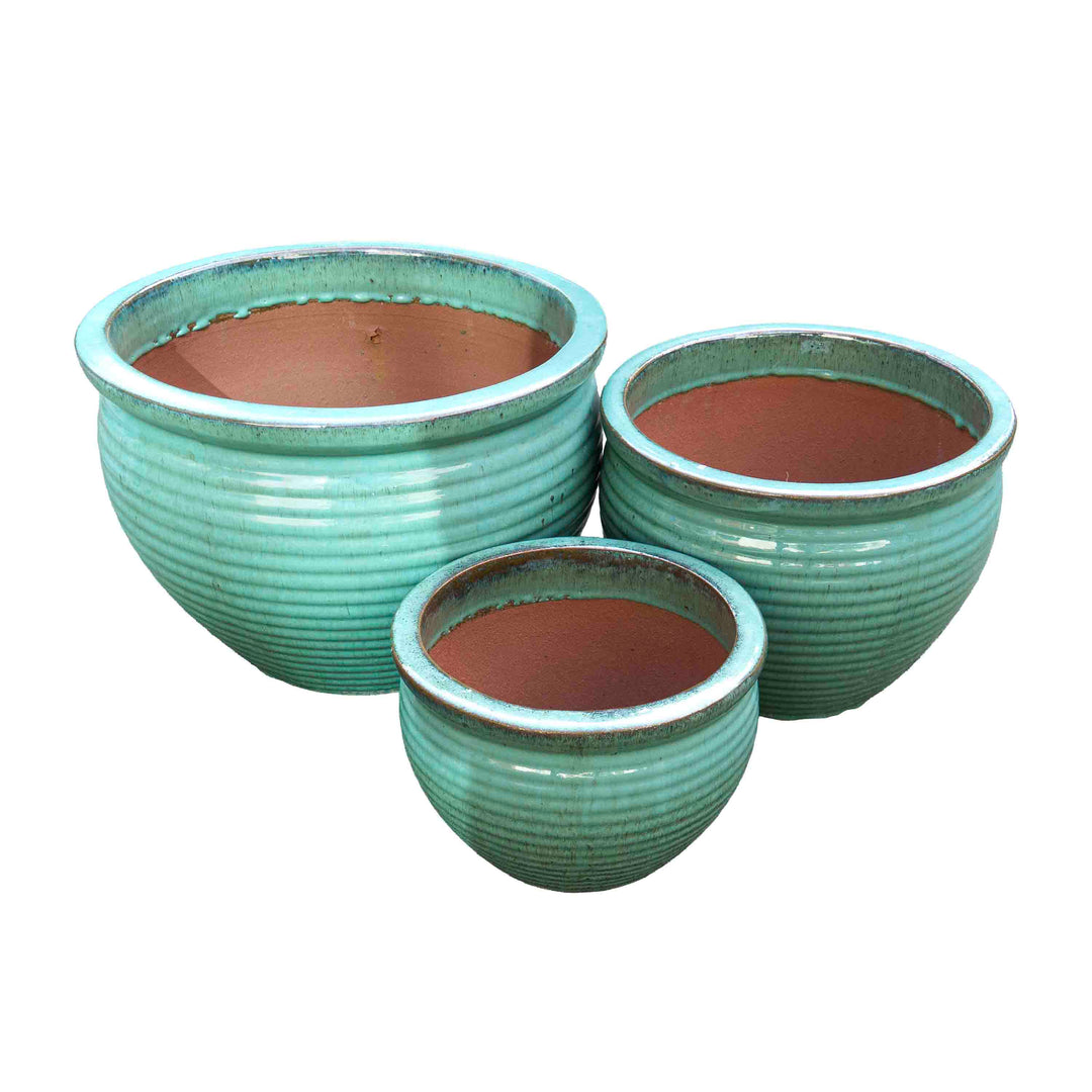 Wide Sea Green Ceramic Pot