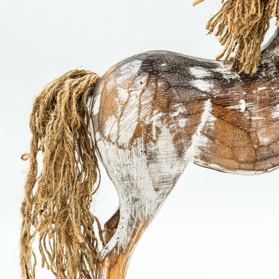 Hand Carved Horse In Albasia Wood - Distress White