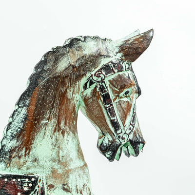 Hand Carved Horse In Albasia Wood - Green