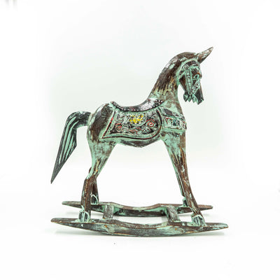 Hand Carved Horse In Albasia Wood - Green