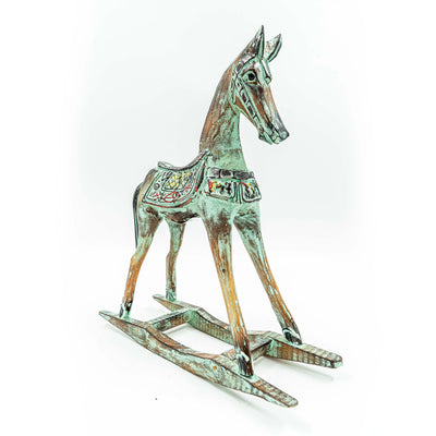 Hand Carved Horse In Albasia Wood - Green