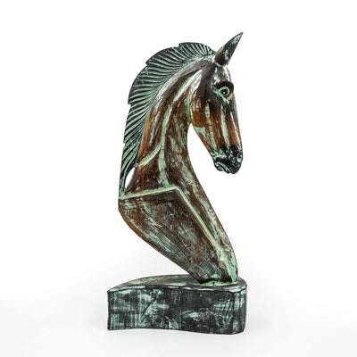 Hand Carved Horse Head Albasia Wood - Green