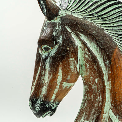 Hand Carved Horse Head Albasia Wood - Green