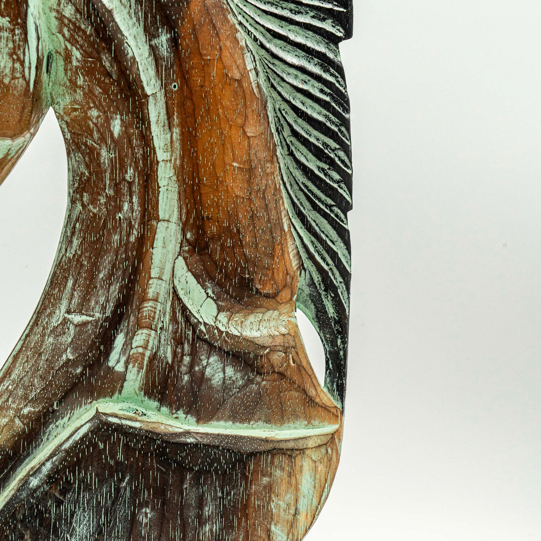 Hand Carved Horse Head Albasia Wood - Green