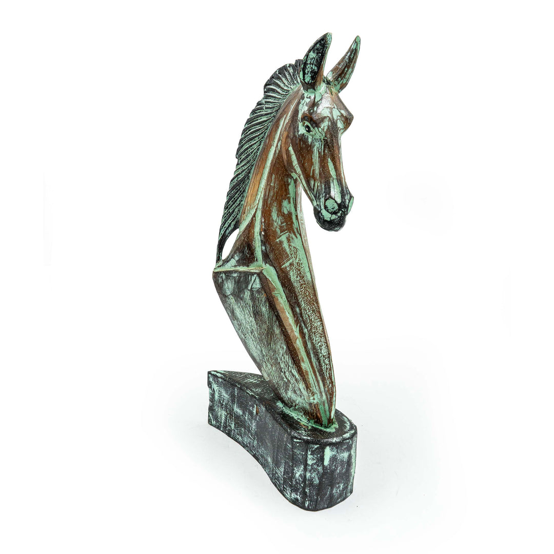 Hand Carved Horse Head Albasia Wood - Green