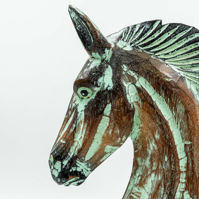 Hand Carved Horse Head Albasia Wood - Green