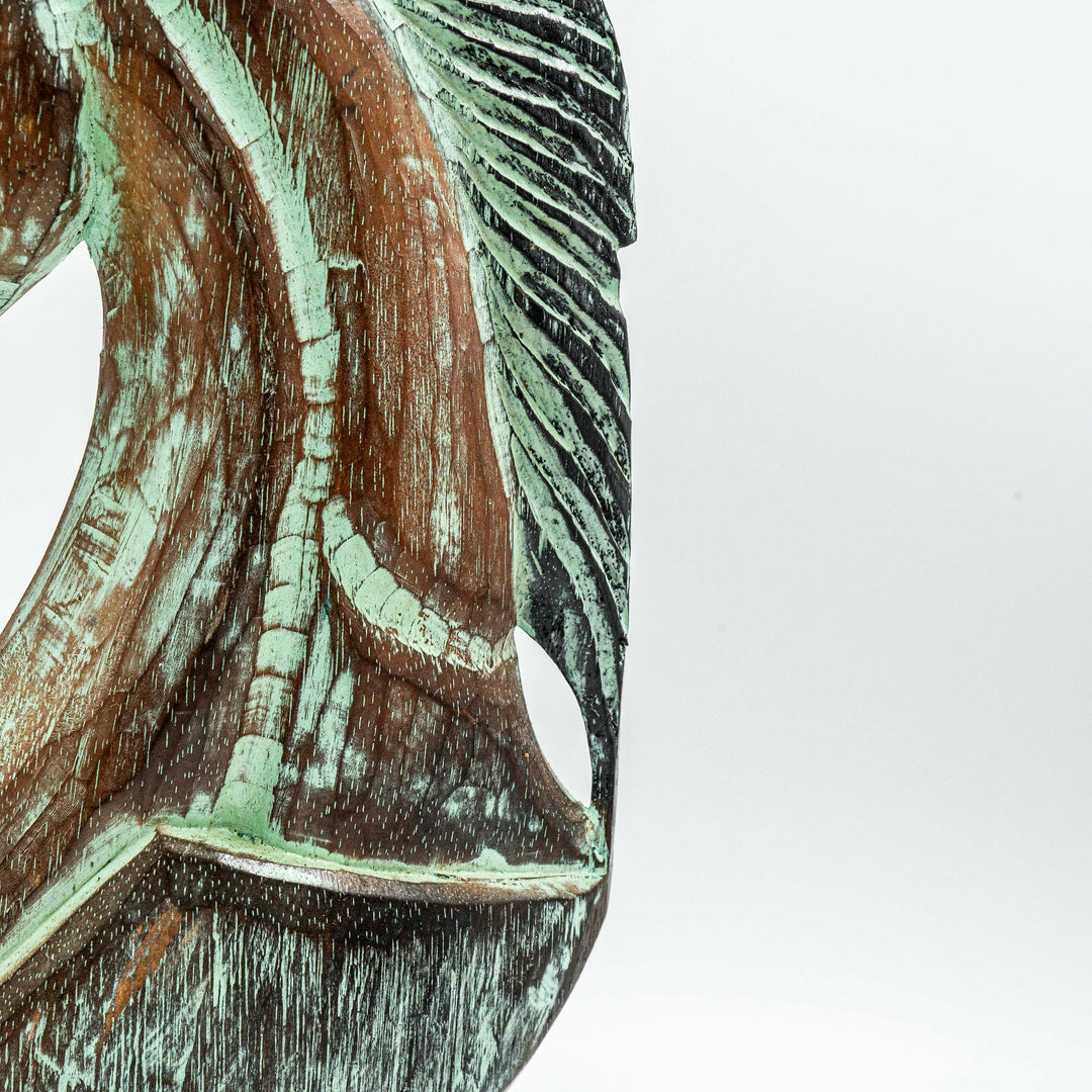 Hand Carved Horse Head Albasia Wood - Green