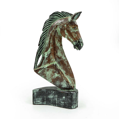 Hand Carved Horse Head Albasia Wood - Green