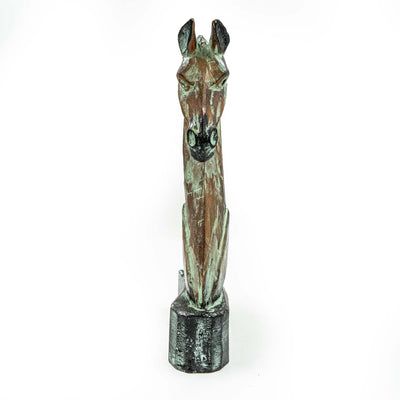 Hand Carved Horse Head Albasia Wood - Green