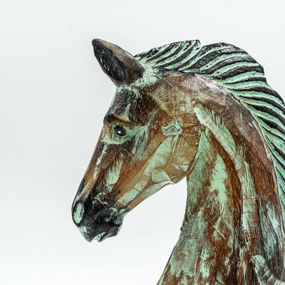 Hand Carved Horse Head Albasia Wood - Green