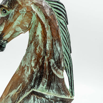 Hand Carved Horse Head Albasia Wood - Green