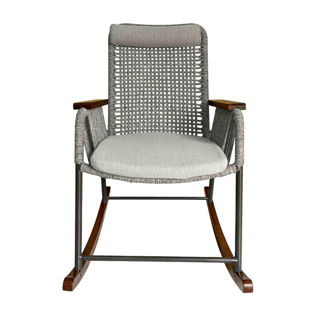 Single Seater High Back Netted Rocking Chair in Grey Rope