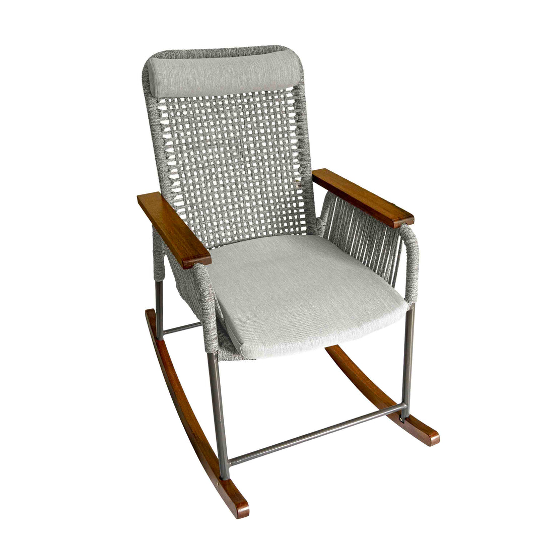 Single Seater High Back Netted Rocking Chair in Grey Rope
