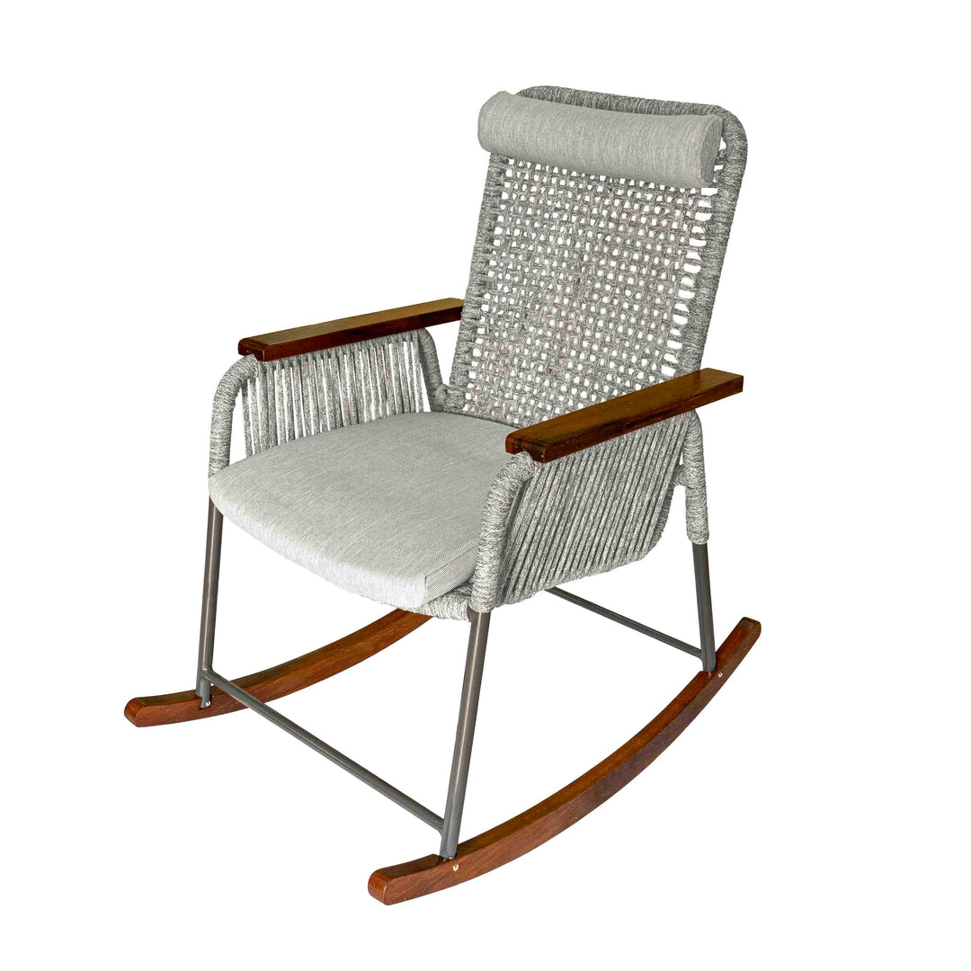 Single Seater High Back Netted Rocking Chair in Grey Rope