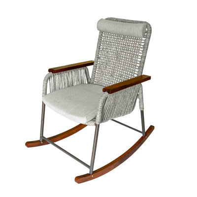 Single Seater High Back Netted Rocking Chair in Grey Rope