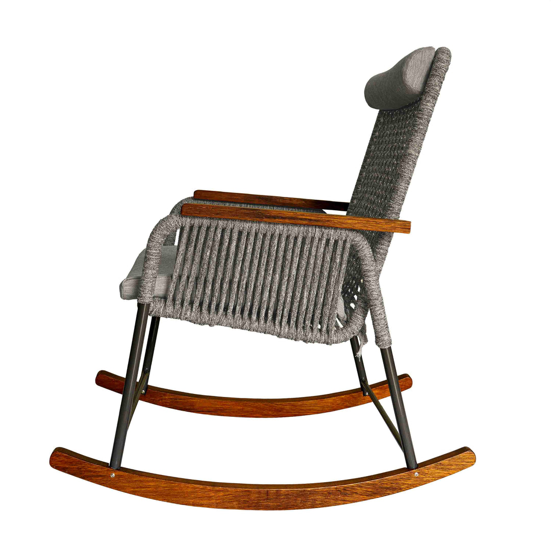 Single Seater High Back Netted Rocking Chair in Grey Rope