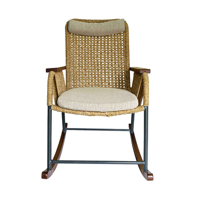 Single Seater High Back Netted Rocking Chair in Beige Rope