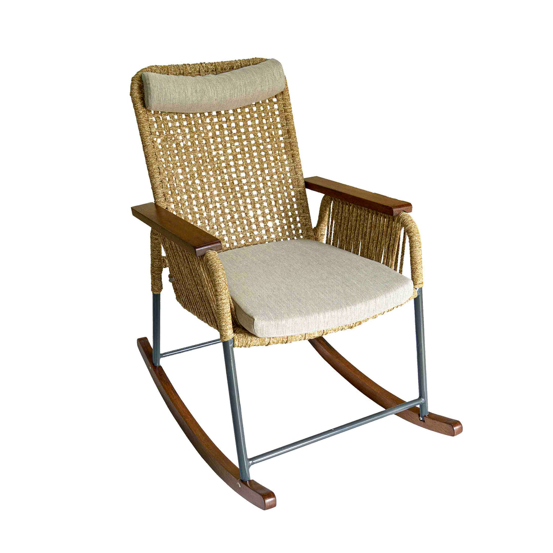 Single Seater High Back Netted Rocking Chair in Beige Rope