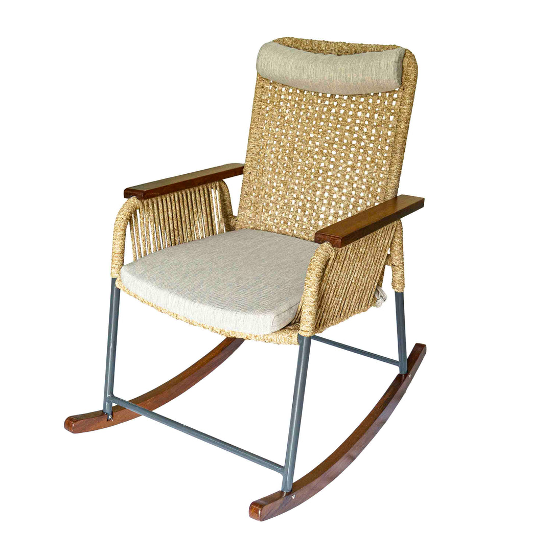 Single Seater High Back Netted Rocking Chair in Beige Rope