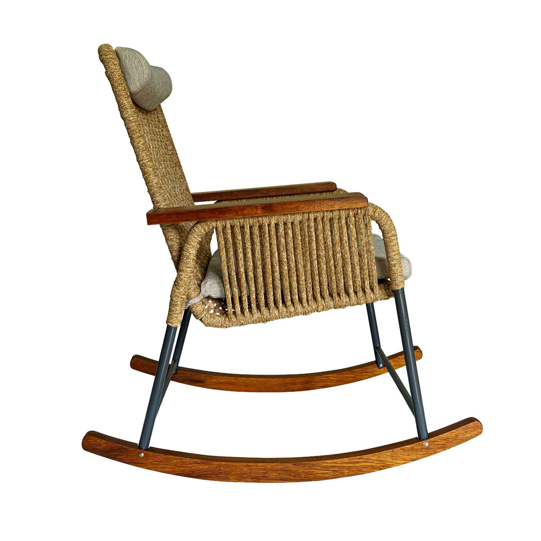 Single Seater High Back Netted Rocking Chair in Beige Rope