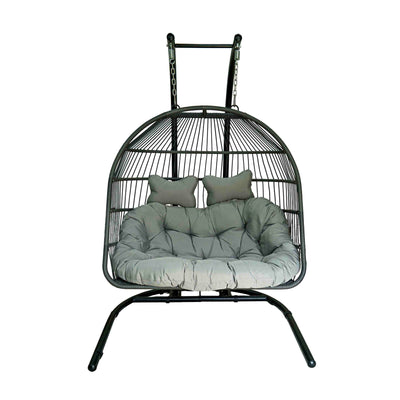 Rustic Charm Polyrattan Swing with Cushion