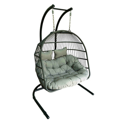 Rustic Charm Polyrattan Swing with Cushion