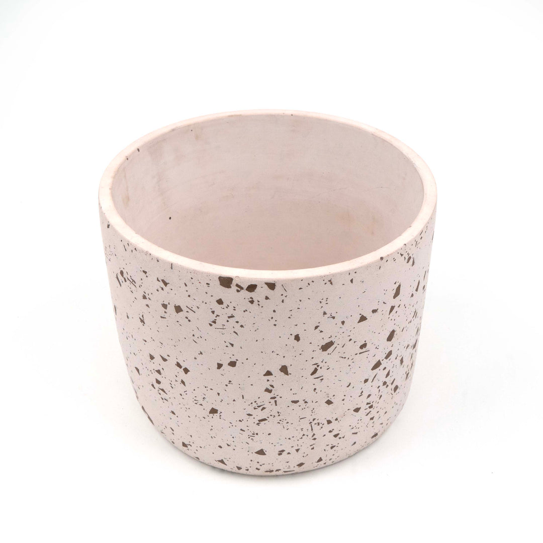 Brown Cylinder Terrazzo Planter