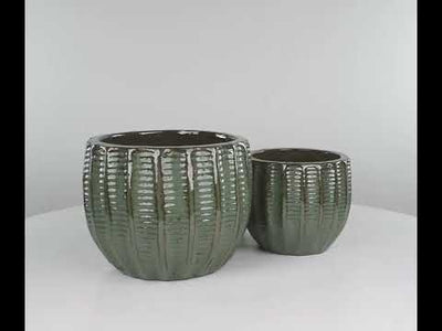 Horizontal Fluted Ceramic Glazed Pot