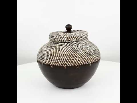 Tara Round Rattan & Wood Pot